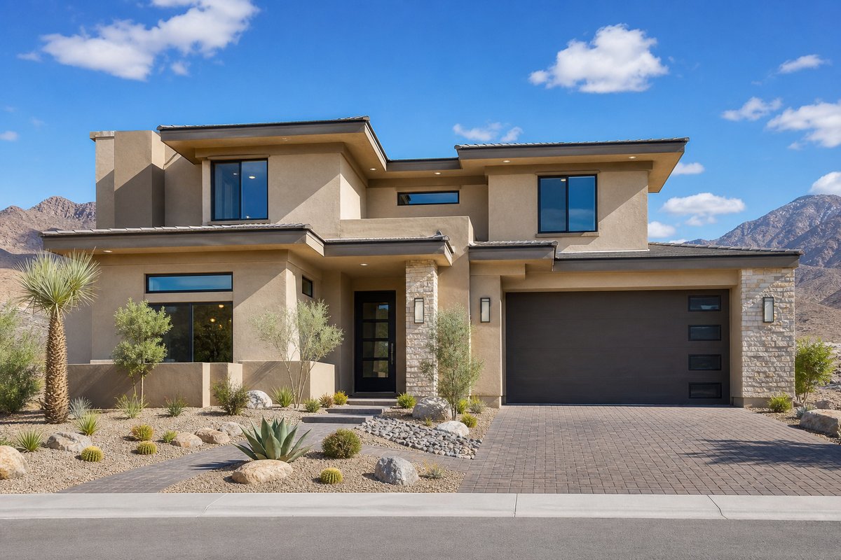 Illustrative two-story new construction home in northwest Las Vegas desert contemporary style